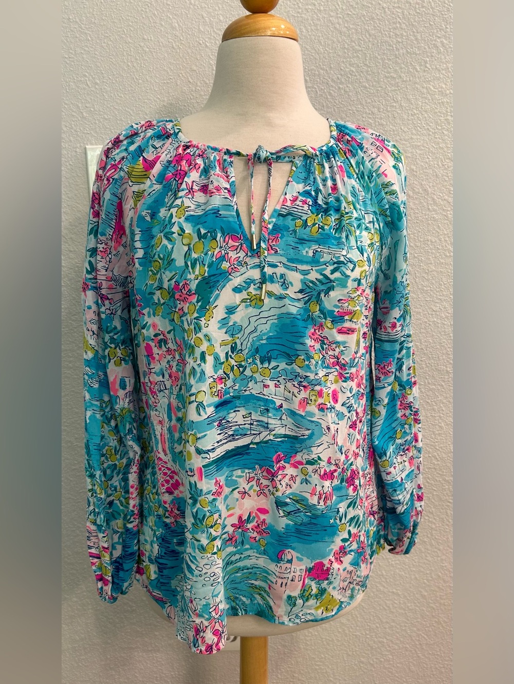 Lilly Pulitzer postcard Willa blouse long sleeve top medium
